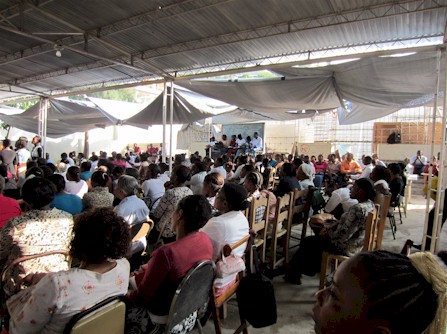 Delmas is meeting under a temporary shelter since the 2010 earthquake